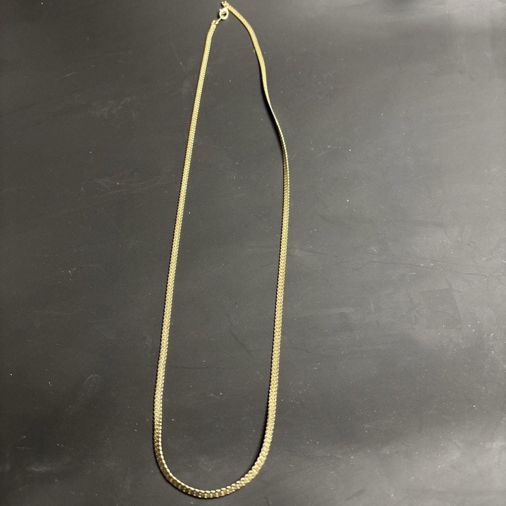 Gold Tone Herringbone Chain Necklace 28" Textured Flat Link Unmarked Vintage